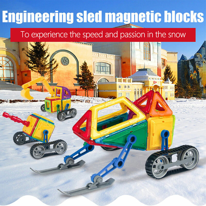 47-51PCS DIY Engineering Sled Magnetic Blocks Designer Construction Building Toy Magnets Magnetic Blocks Toys For Children