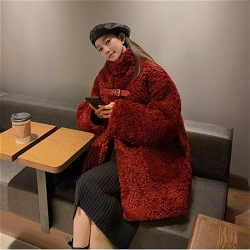 Casaco de cordeiro grosso acolchoado algodão luxuoso para mulheres, casaco de pele longa quente, casacos plus size, outwear feminino, novo, inverno, 2022