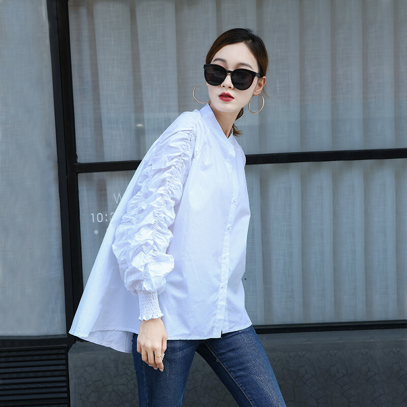 Женская Свободная блузка с длинным рукавом, Повседневная однотонная блузка большого размера в Корейском стиле, готическая одежда на осень