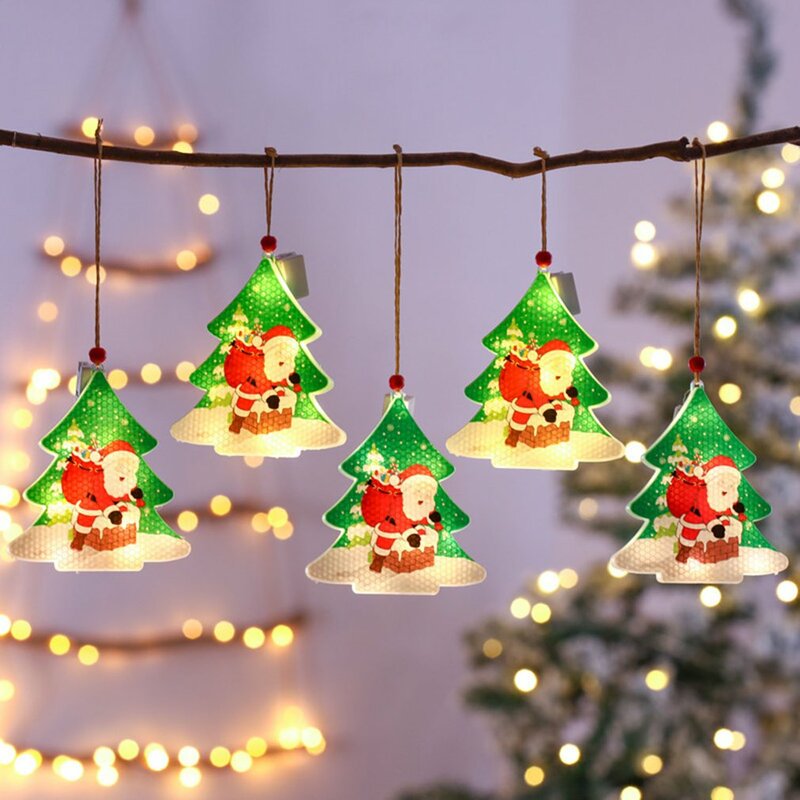 Christmas Ornaments PVC Hanging Pendant LED Light Santa Claus Christmas Decorations For Home Tree Decor Kids Gift Warm White