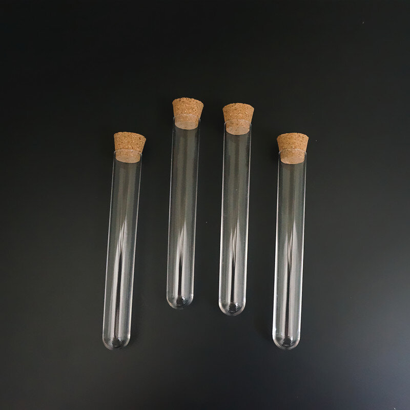 20/30/50/100/200/250pcs 15X100mm Transparent Plastic Round Bottom Test Tube With Cork Stoppers Empty Scented Tea Tubes
