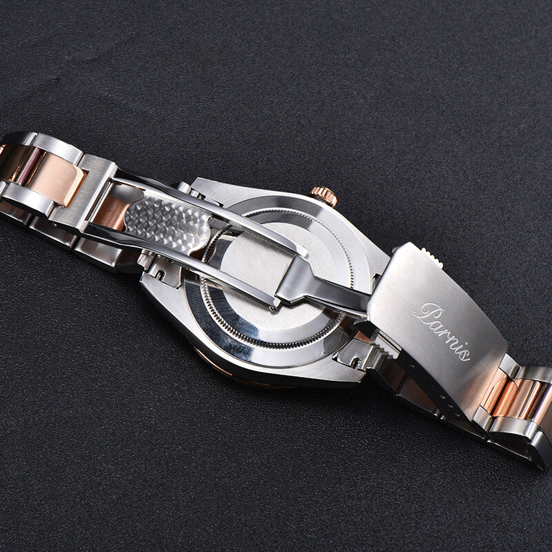 Parnis 39.5มม.ทองคำสีกุหลาบ Bezel Mechanical นาฬิกาปฏิทินอัตโนมัติญี่ปุ่น Miyota คริสตัล Sapphire คริสตัลนาฬิกาผู้ชายกล่อง