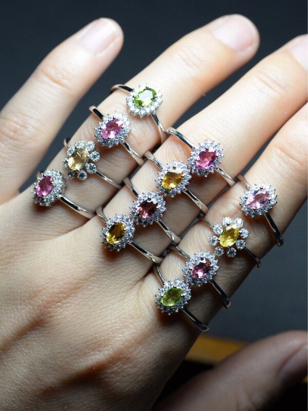 Women's 925 Standard Silver Rings Geometry Shape Cut Gems Crystal Rings Amethyst Birthstone Rings Wedding Jewelry Party Gifts