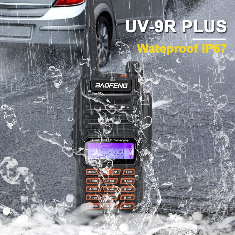 Baofeng-walkie-talkie con manos libres, Radio Ham resistente al agua IP67, banda Dual, VHF, UHF, FM, 8W, 128CH, UV-9R Plus