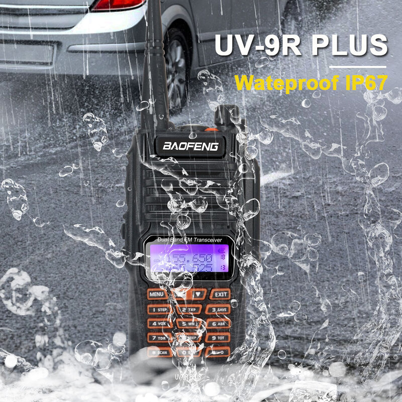 Baofeng UV 9R Plus Ham Radio Wasserdichte IP67 Dual Band VHF UHF FM 8W 128CH Walkie Talkie UV-9R Plus mit freisprecheinrichtung