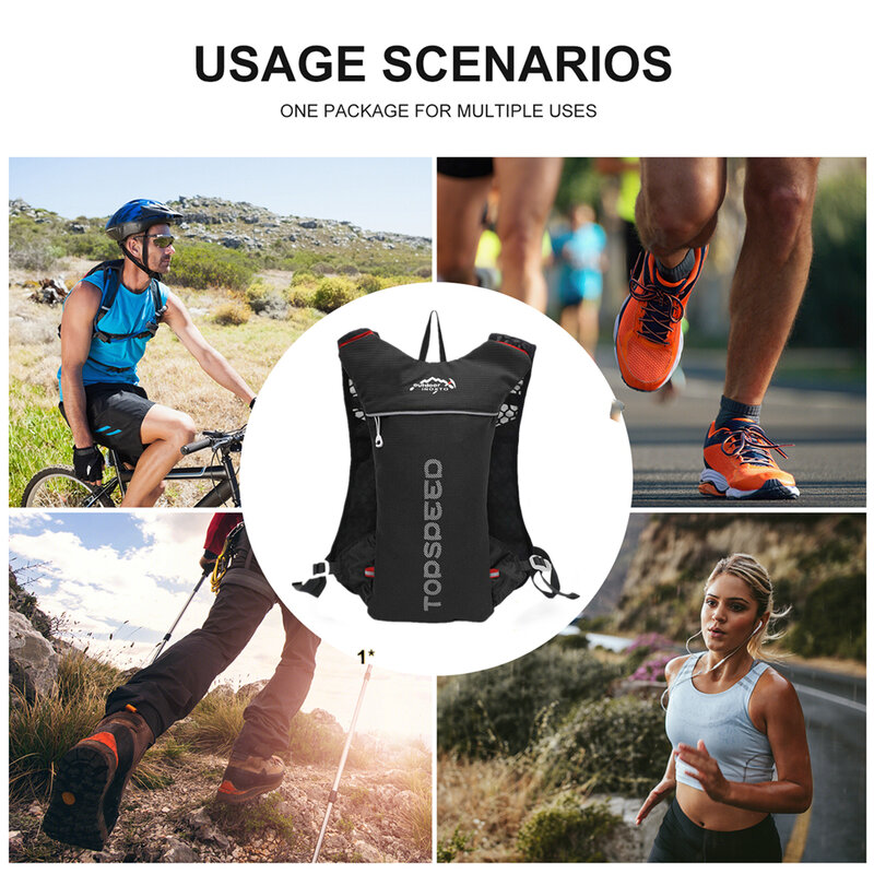 Trail Running-5L Ultralight Rugzak, Hydratatie Jogging Vest, Marathon, Fiets, Water Fles 250Ml 500Ml