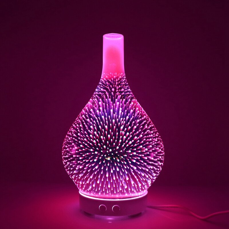 3D Vuurwerk Glazen Vaas Vorm Luchtbevochtiger Met 7 Kleur Led Nachtlampje Aroma Olie Diffuser Mist Maker Ultrasone humi