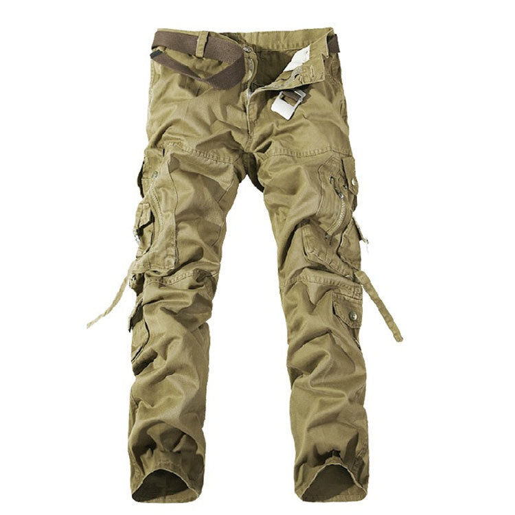 Pantalon Cargo décontracté en coton pour homme, salopette militaire solide, multi-poches, décoration, grande taille sans ceinture
