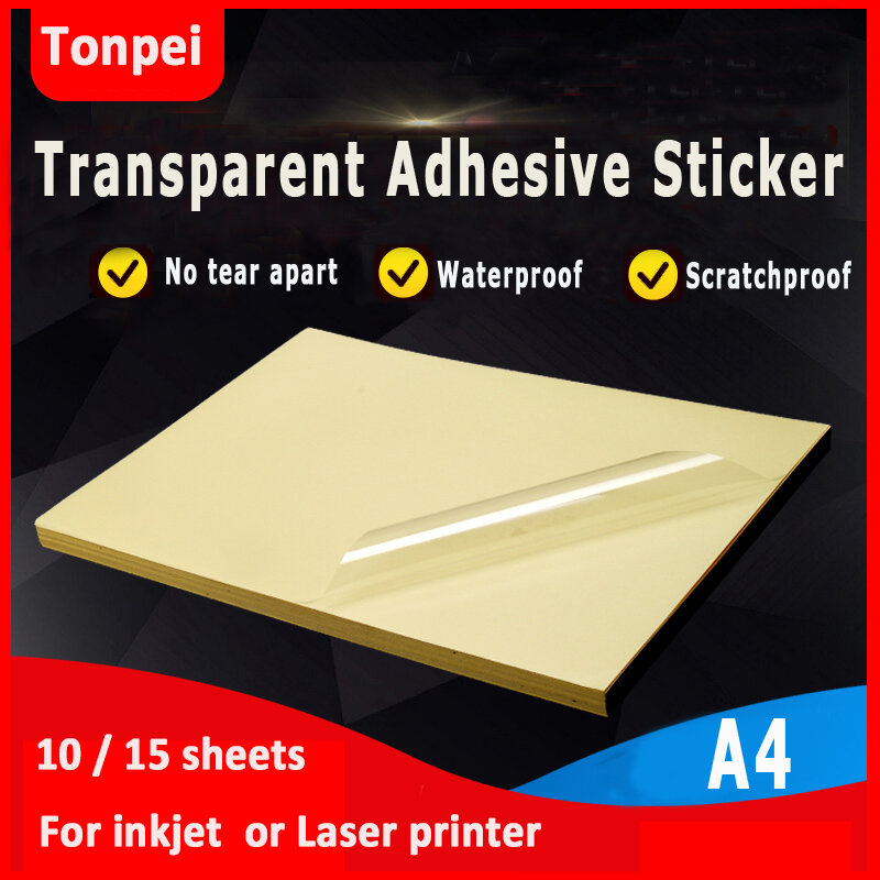 Papier autocollant A4 Transparent PET, imperméable à l'huile, résistant aux rayures, pour imprimante Laser à jet d'encre