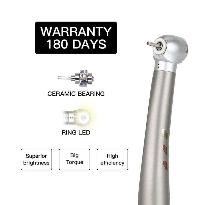 Dental E-Generator Shadowless Ring LED High Speed Handpiece Standard Head Push Button Ceramic Bearing Handpiece