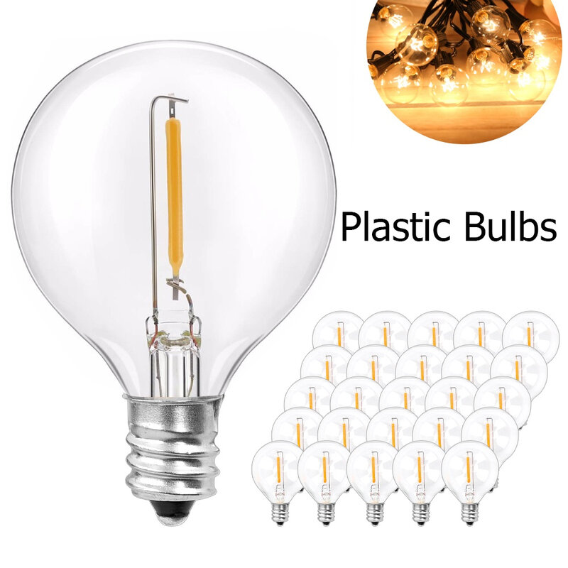 8pcs 25pcs G40 LED String Light Bulb Replace 220V Led Bulb E12 Base Socket Holder Plastic Bulb For Home Garden Decoration