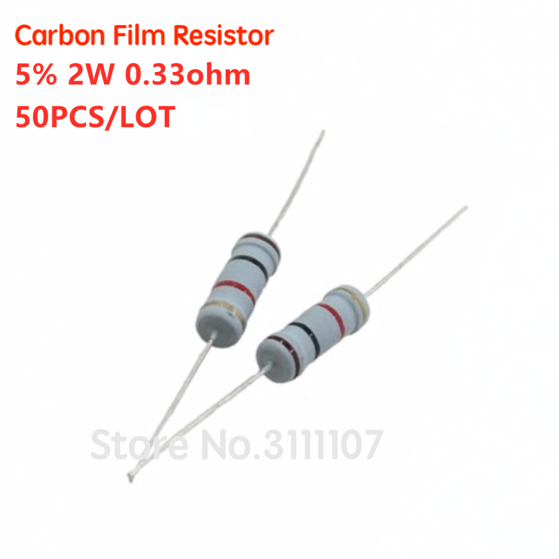 50 pz/lotto 2W 0.33 Ohm 5% resistenza/2W 0.33R ohm resistenza a pellicola di carbonio/- 5% / 2W resistenza ad anello di colore all'ingrosso elettronico nuovo