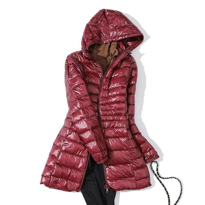 Kobieta kurtki z puchu kaczego zima Plus rozmiar Ultralight z kapturem kobiety żakiet przenośny długi parki wyściełane Puffer płaszcz 6XL 7XL