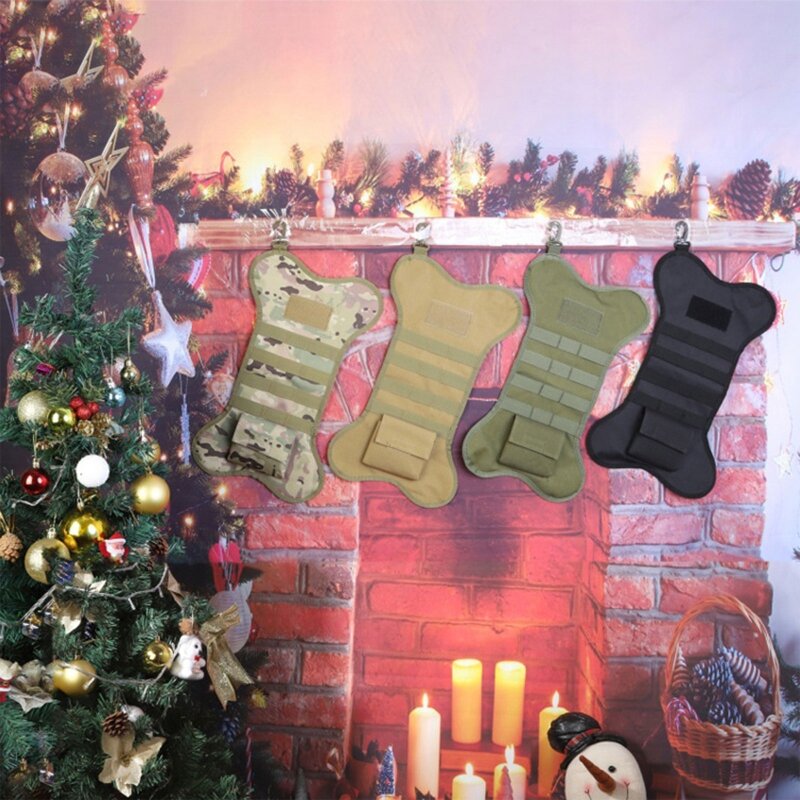 2024 New Christmas Stocking Military Hanging Multi-function Dog Bone-shape Storage Pouch