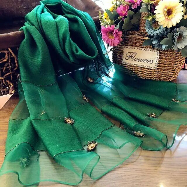 KMS Spring and Autumn New High-grade Silk Hand-embroidered Scarf Dual-purpose Oversized Sun Shawl 195*70cm