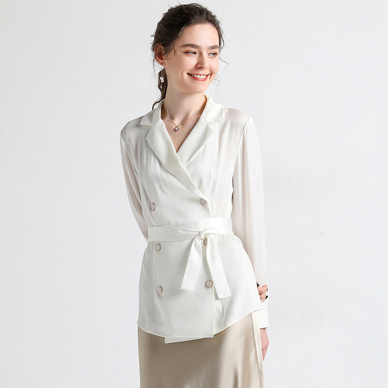 Blus Wanita 2020 Baru Musim Semi Musim Gugur Fashion Putih Satin Sutra Kemeja Lengan Panjang Kantor Blus Wanita Atasan Wanita Atasan dan blus
