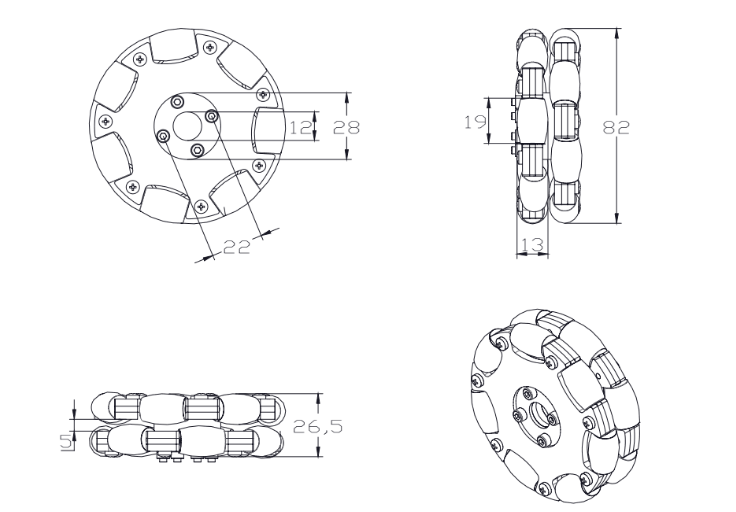 15kg Load 80mm Omnidirectional Wheel Metal Fulai Wheel Omni Robot For Ros Platform Omnidirectional Motion