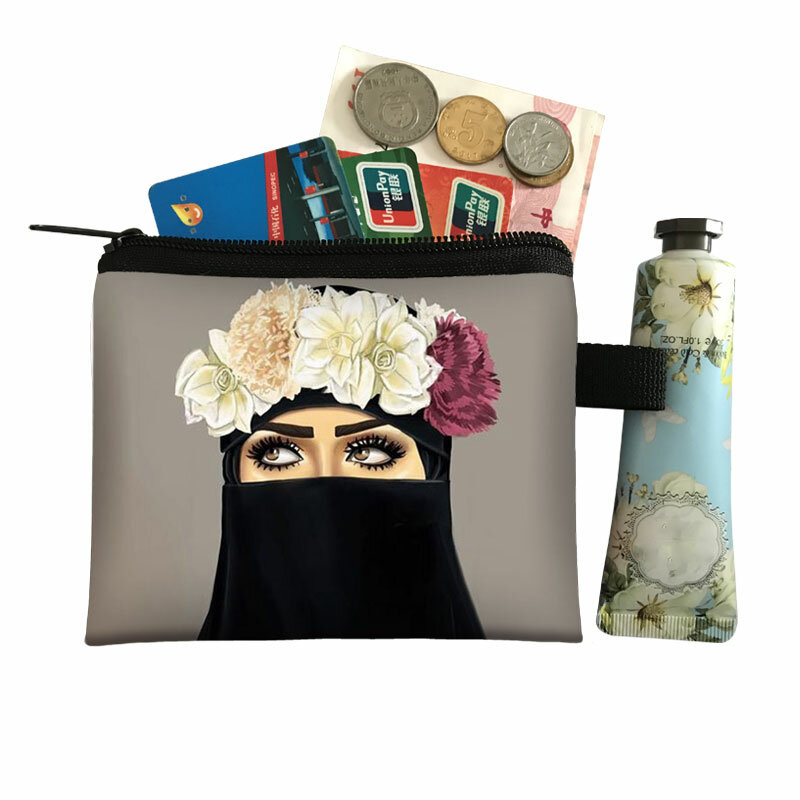 Monedero con cara de Hijab de flores para mujer musulmana, monedero de dinero, monederos de Gril islámicos lindos, bolsos de mano, tarjetero y llavero