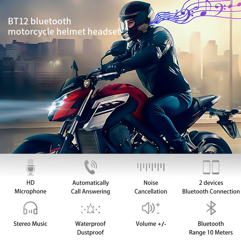 Kebidumei-auriculares inalámbricos BT12 para casco de motocicleta, cascos con Bluetooth 5,0, Kit de llamada manos libres, estéreo, antiinterferencias