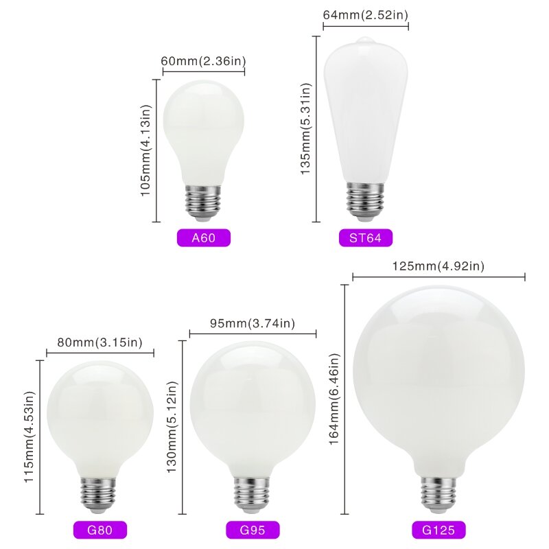 A60 ST64 G80 G95 G125 mleczna szklana bańka E27 5W Edison LED żarówka AC110V 220V globus żarówka zimny/ciepły biały Lampada doprowadziły lampa