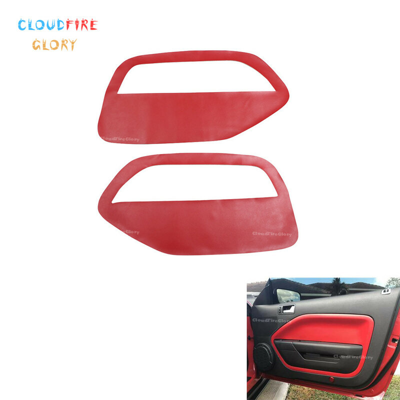 CloudFireGlory 2Pcs Front Door Panel Insert Cards Cover Microfiber Leather Red Fit For Ford Mustang 2005 2006 2007 2008 2009
