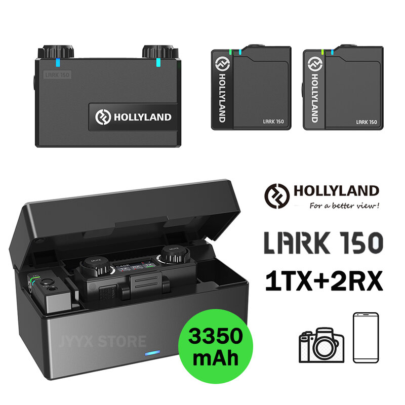 Hollyland LARK 150ระบบไมโครโฟนไร้สายLavalier Lapelไมโครโฟนชุดชาร์จสำหรับโทรศัพท์กล้องDSLR