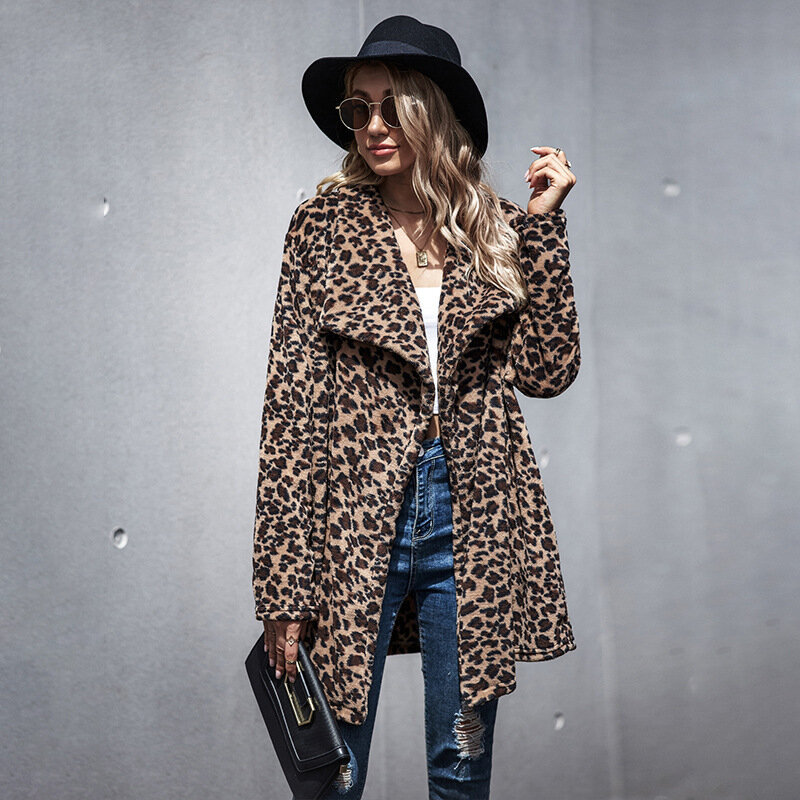 2022 dicke Winter Frauen Casual Elegante Faux Fur Leopard Jacke Warme Strickjacke Weibliche Plüsch Mäntel Sweatshirt Oberbekleidung Mantel