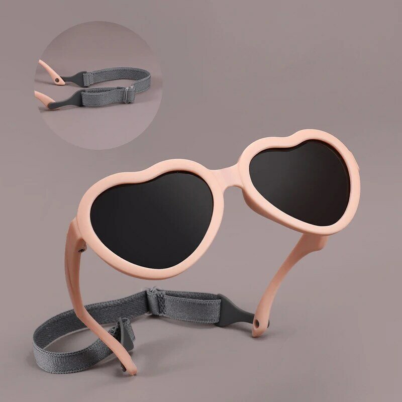 Детские поляризованные солнцезащитные очки в форме сердца с ремешком гибкие регулируемые солнцезащитные очки для малышей Возраст 0-24 месяцев