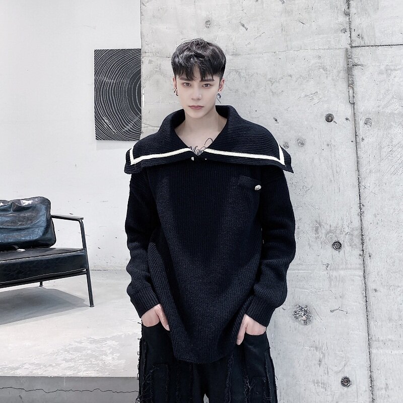 2021 Men Navy Collar Casual Thick Autumn Winter Pullover Sweater Male Women Streetwear Vintage Couple Kintted Sweater
