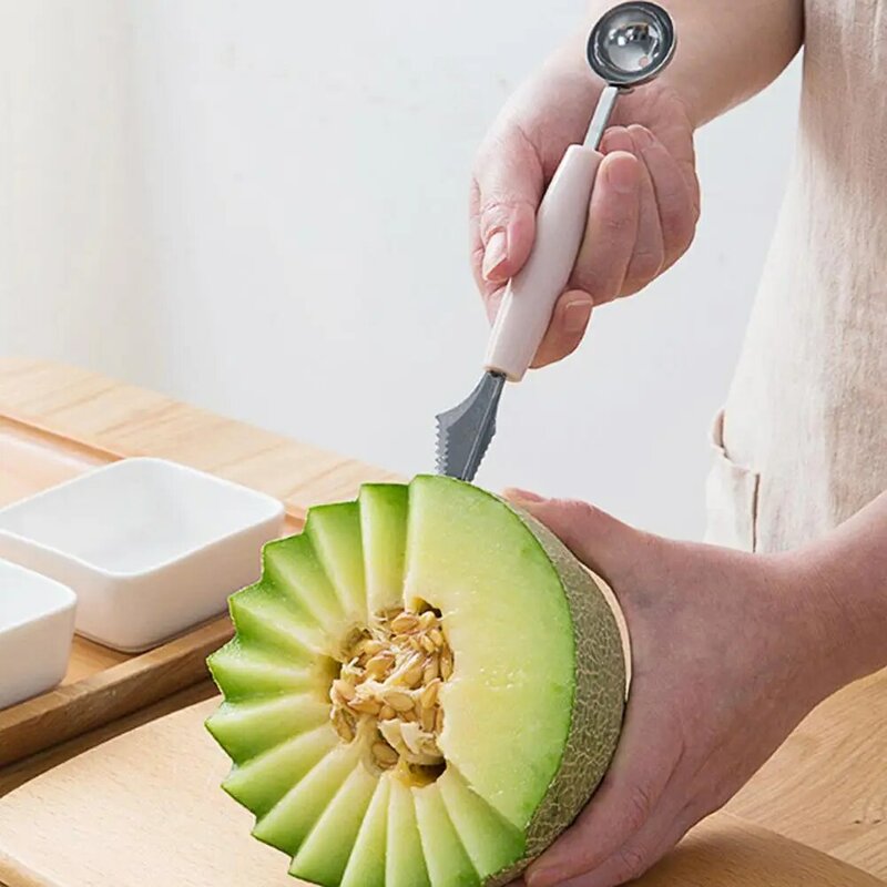 Cuchillo de acero inoxidable de doble cabeza para tallar fruta, sandía, helado, cucharas, cucharas, utensilios para el hogar, accesorios de cocina
