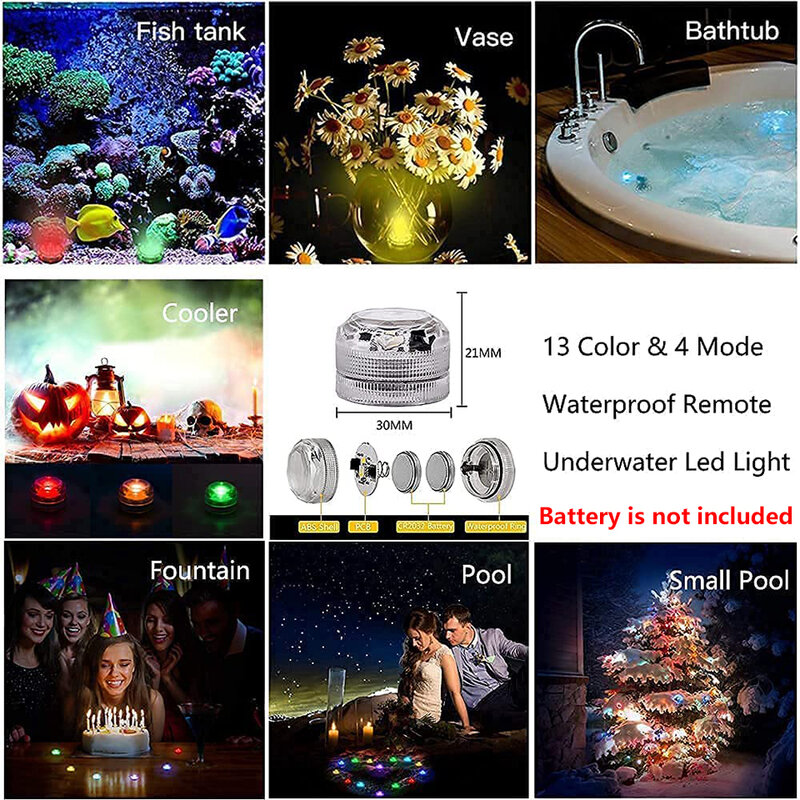 Tauch-LED-Leuchten wasserdicht batterie betrieben 13-Farben-Unterwasserlicht für Aquarium Schwimmbad Hochzeits feier Vase Dekor