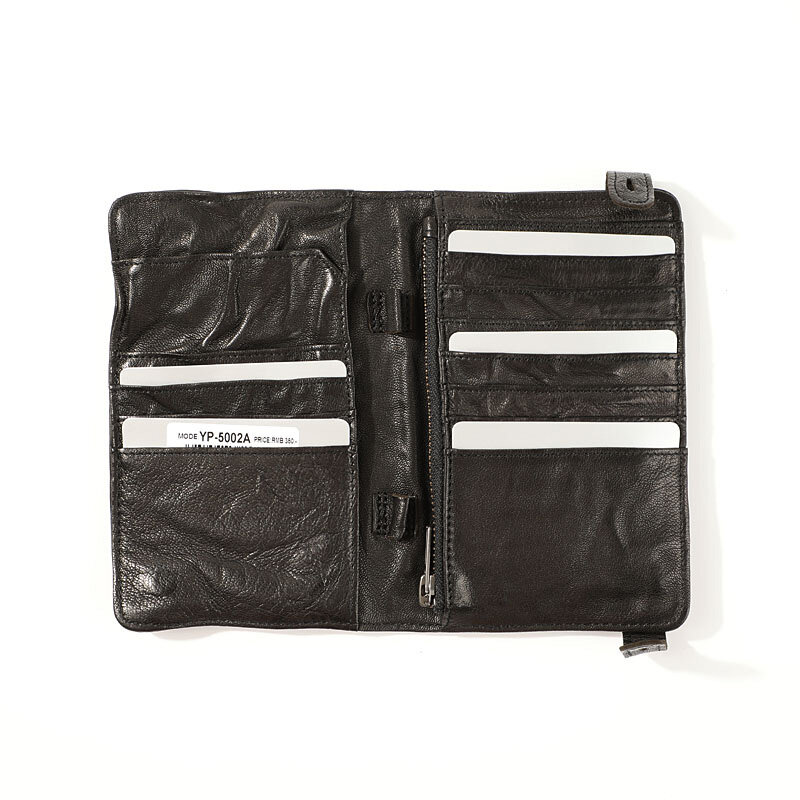 Aetooヴィンテージシープスキン財布、メンズマルチカードチケットクリップ、大容量革クロスハンドバッグ