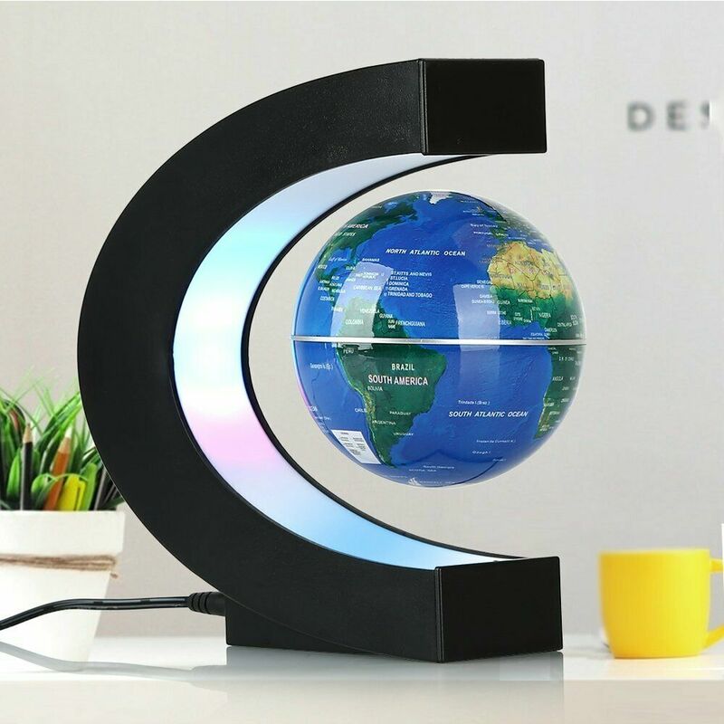 Globe débarflottant magnétique à LED avec base en forme de C, veilleuse, carte du monde, lampe boule, décoration de bureau, maison, nouveauté