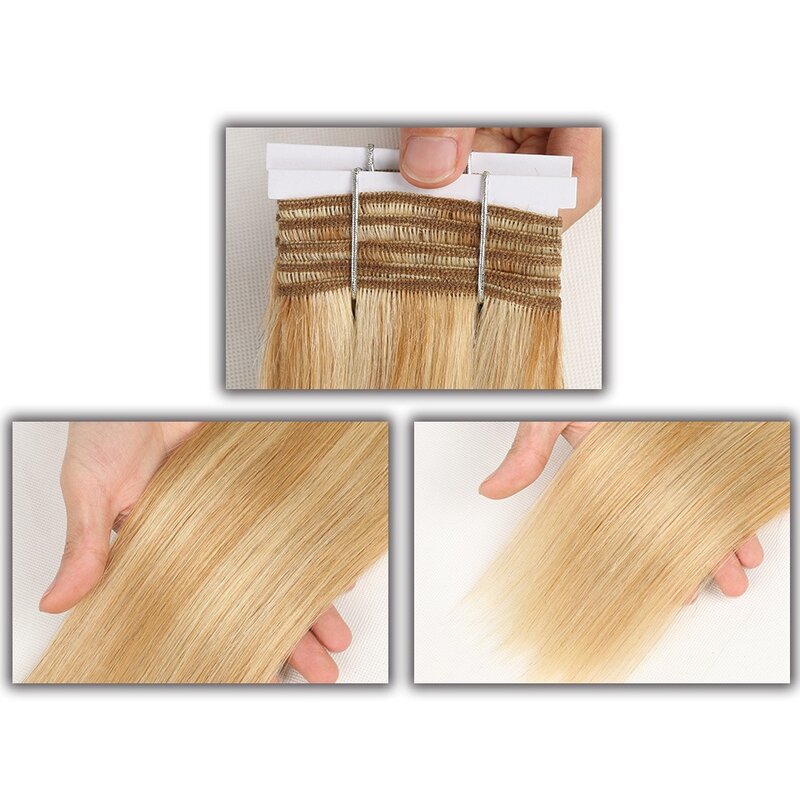 Rebecca Doppel Gezogen Gerade Haar P6/613 Blonde P27/613 Brasilianische Menschliche Haarwebart Bundles 1 Stück Nur remy Extensions