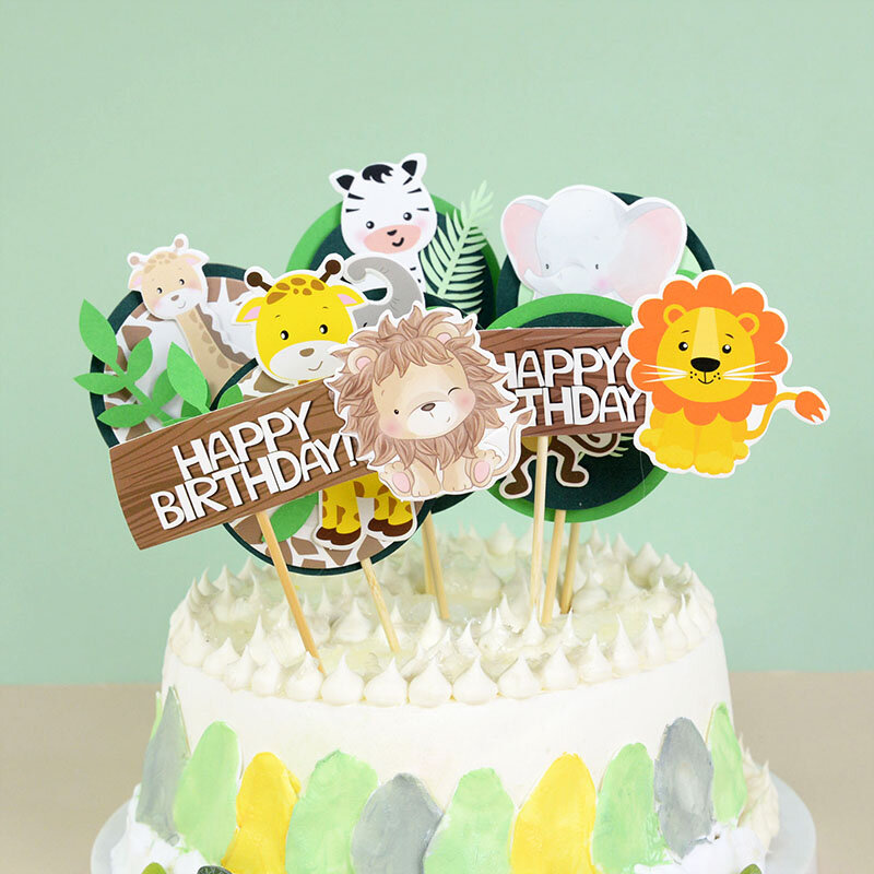 Дикий Топпер для торта в джунглях, мультяшное животное, флаг для торта в джунглях, сафари, украшение для торта на день рождения, праздник для будущей мамы, декор для лесвечерние НКИ