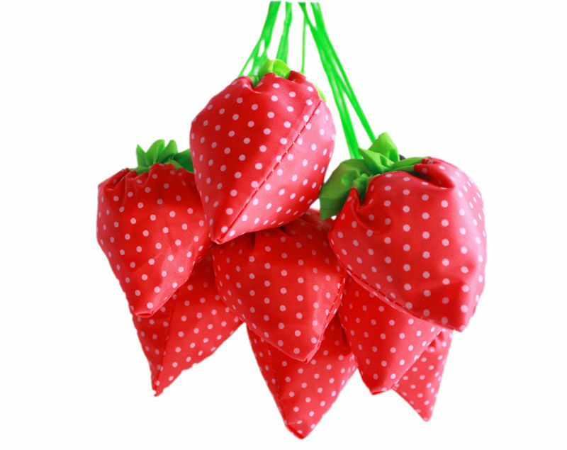 Printing Strawberry Foldable Reusable Shopping Bag Nylon Green Grocery Bag Tote Convenient Large Capacity Storage Bags