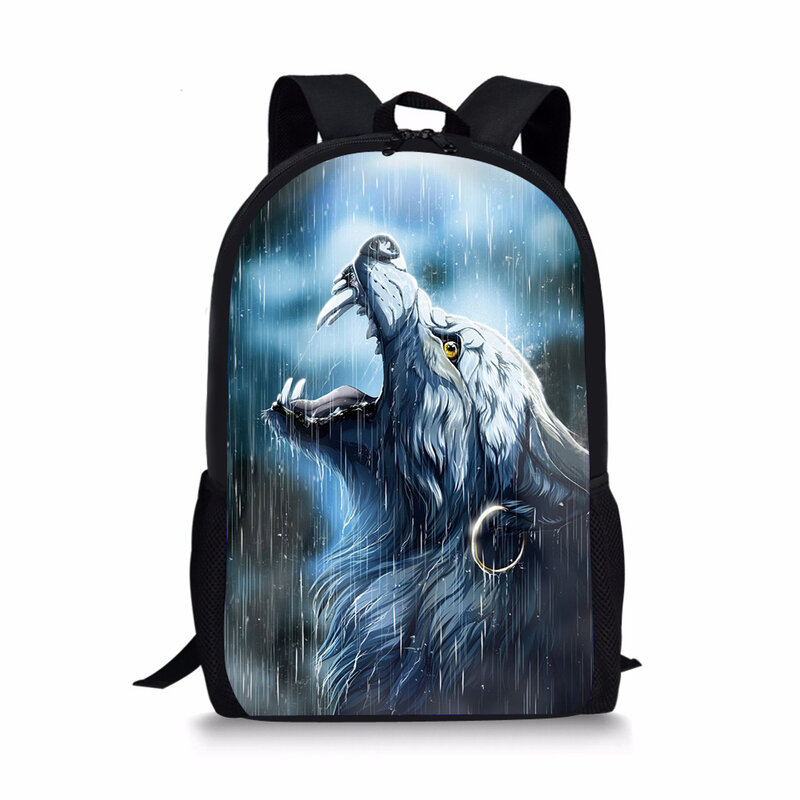 Elvispalavras mochilas personalizadas para meninos, mochilas escolares estampadas de lobo legal para homens adolescentes