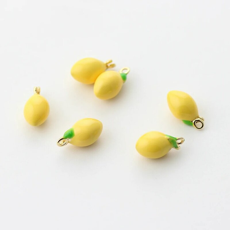 3pcs/Lot 7*13mm 24K Gold Color Plated Brass with Fruit Fresh Yellow Lemon Pendants Necklace or Earring DIY Making Jewelry