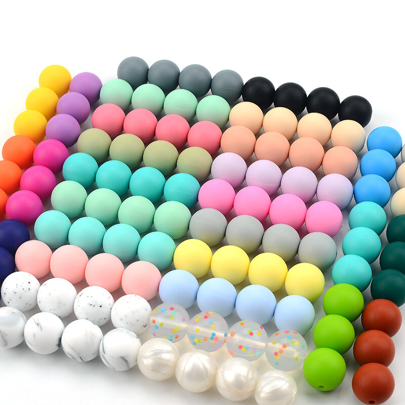 LOFCA – anneau de dentition en silicone, 200 pièces de 15mm, perles rondes de qualité alimentaire, perles à mâcher pour bébé, accessoires de fabrication de pendentif sucette
