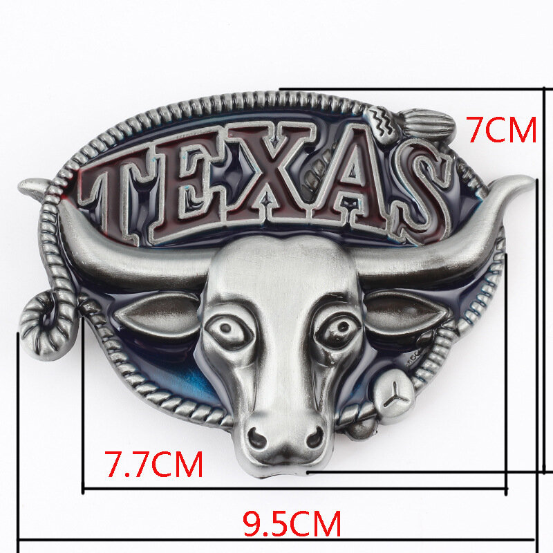 Accessorio per fibbia per cintura in metallo da uomo stile occidentale Texas Longhorn pelle bovina adatto per cintura larga 3.8cm immagine animale stella lunga