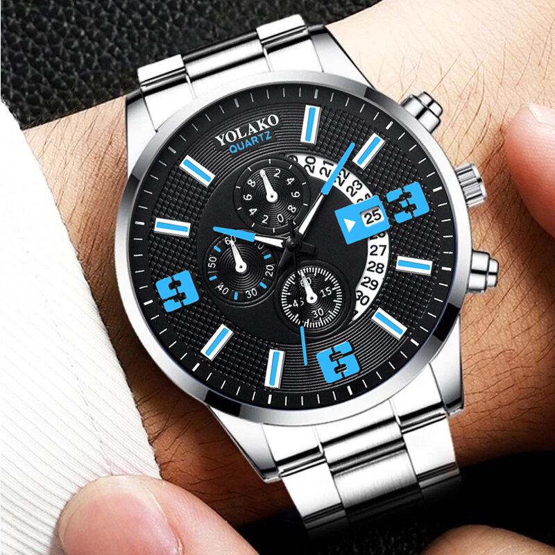 reloj hombre Mens Fashion Business Watches Men Business Casual Stainless Steel Quartz Watch Man Calendar Clock relogio masculino