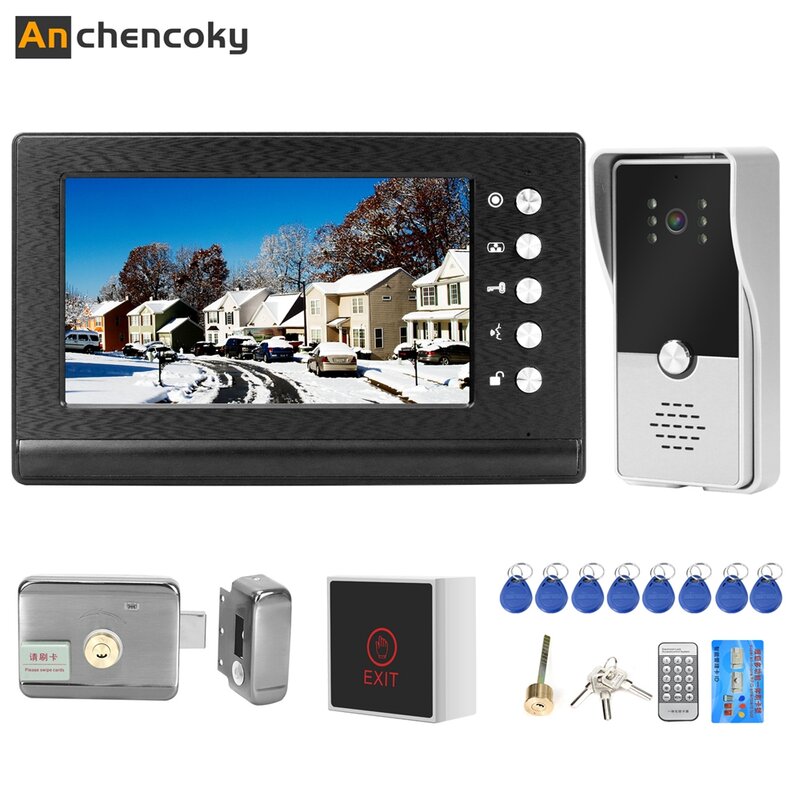 Video Intercom Met Slot 7 Inch Video Deurtelefoon Voor Thuis 1000TVL Deurbel Camera Monitor Remote Unlock Bedrade Intercom Systeem