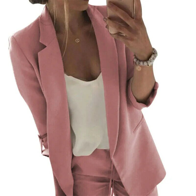 2019 femmes simple boutonnage Long Blazers bureau dame petit costume veste loisirs rose gris noir Blazer lâche manteau dame Street Wear
