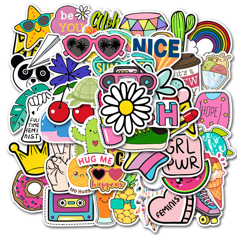 50/100PCS Cartoon VSCO Girls Sticker per bagagli fai da te Laptop Skateboard moto decalcomania adesivi