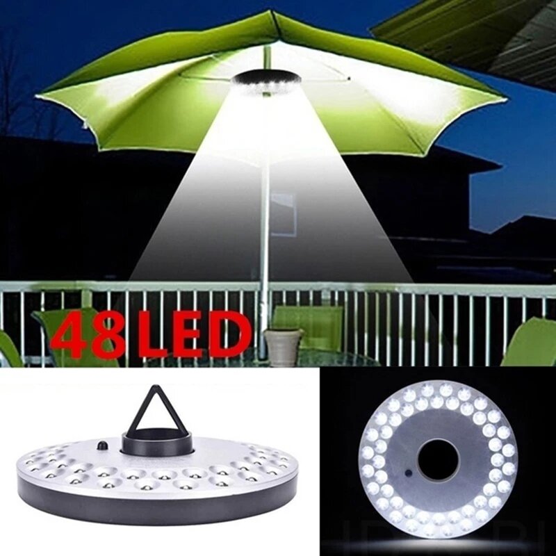 Super Bright Pátio LED Umbrella Light, Outdoor portátil Camping Tent Lamp com gancho, Lanterna de jardim, Drop Shipping, 48 LEDs