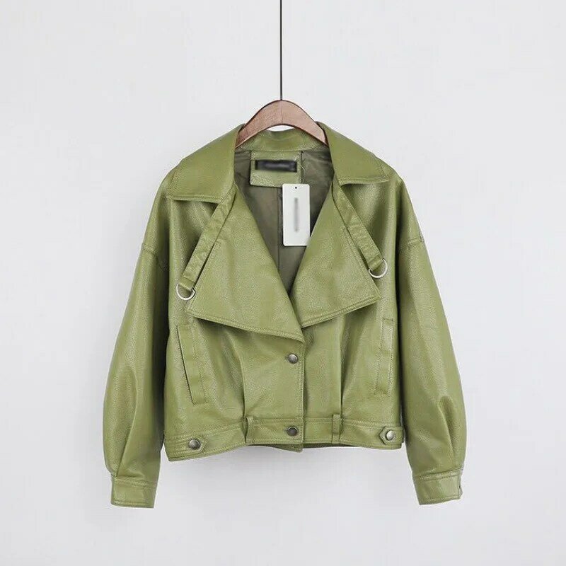 女性のためのフェイクレザーのジャケット,カジュアルなルーズフィッティング,シングルブレスト,オートバイのコート