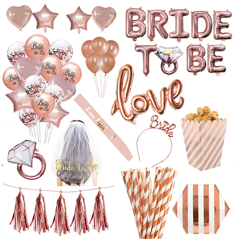 Bruiloft Decoraties Rose Gold Bruid Om Brief Folie Ballon Bruid Sluier Sash Hoofdband Bridal Shower Bachelorette Party Benodigdheden