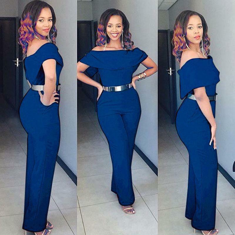 New Style Women Sexy Off Shoulder Jumpsuit Sleeveless Ruffles Neck Ladies Clubwear Summer Playsuit Bodycon Party Jumpsuit