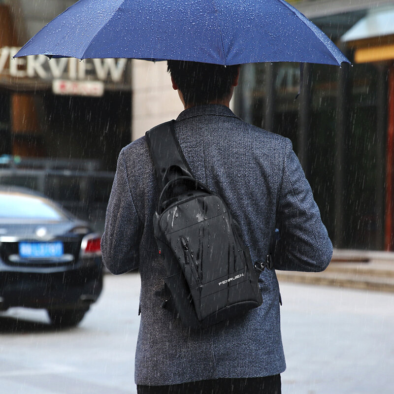 Fenruien-男性用多機能バッグ,USB充電付きチェストパック,ショートトリップ,メッセージ,チェストバッグ,防水ショルダーバッグ
