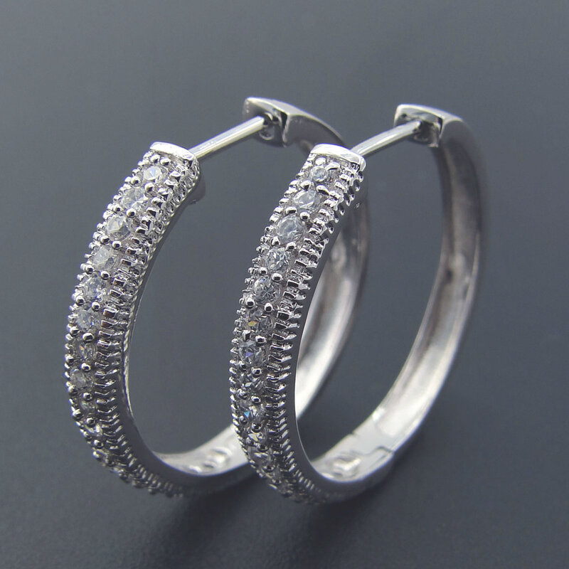 Überzogene Rhodium Big Hoop Ohrring Gepflastert Luxus Zirkonia Mode Frauen Ohrring